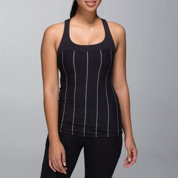lululemon athletica Tops - Lululemon Run First Base Tank Cliffhanger Black w/ Stripes 4